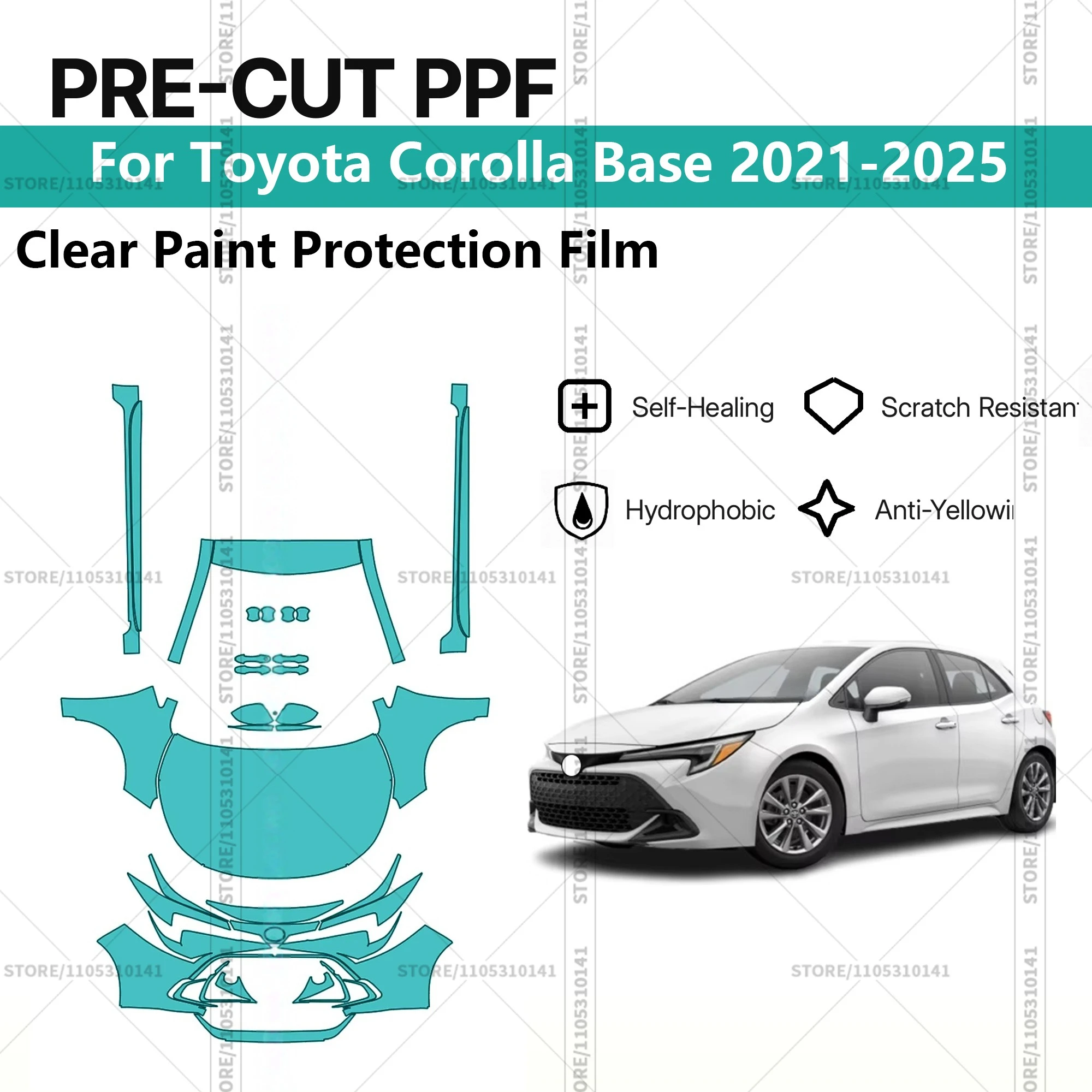 

For Toyota Corolla Base 2021-2025 Pre-Cut Paint Protection Film PPF Transparent Car Film Automotive PPF Front Kit - Rockers