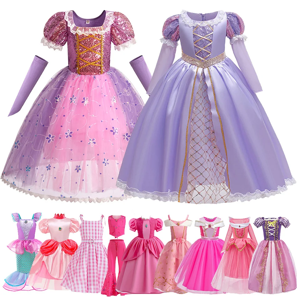 Girls Little Mermaid Aurora Costume Children Ariel Sleeping Beauty Dress Kids Peach Barbi Wedding Pink Fantasy Princess Disguise