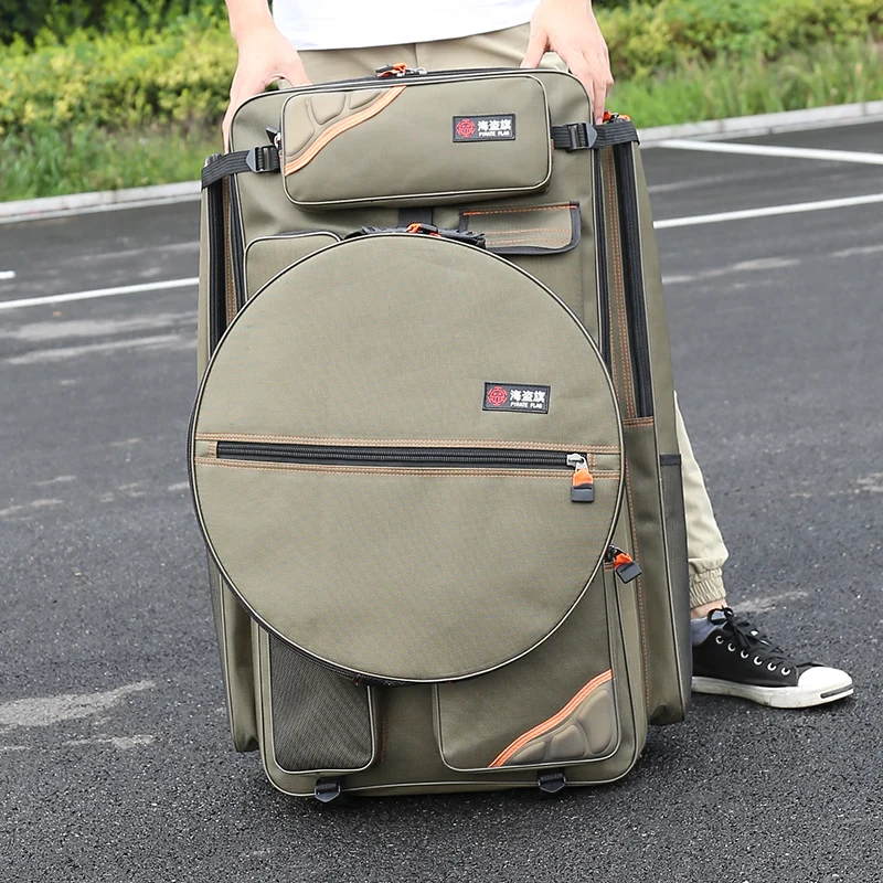 حقيبة ظهر كبيرة السعة متعددة الوظائف لصيد الأسماك بتصميم علم القراصنة، حقيبة كتف مزدوجة مقاومة للماء لحمل معدات الصيد #1