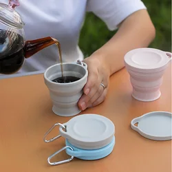 180ml Folding Cup Mini Retractable Cup Silicone Portable Teacup Outdoor Travel Coffee Telescopic Drinking Mug with Lid