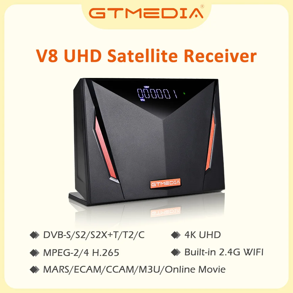 GTMEDIA V8 UHD Satellite Receiver DVB-S/S2/S2X DVB-T/T2/C ISDB-T ATSC-C H.265 Built-in 2.4G Wifi Ethernet CA Card Slot MARS M3U