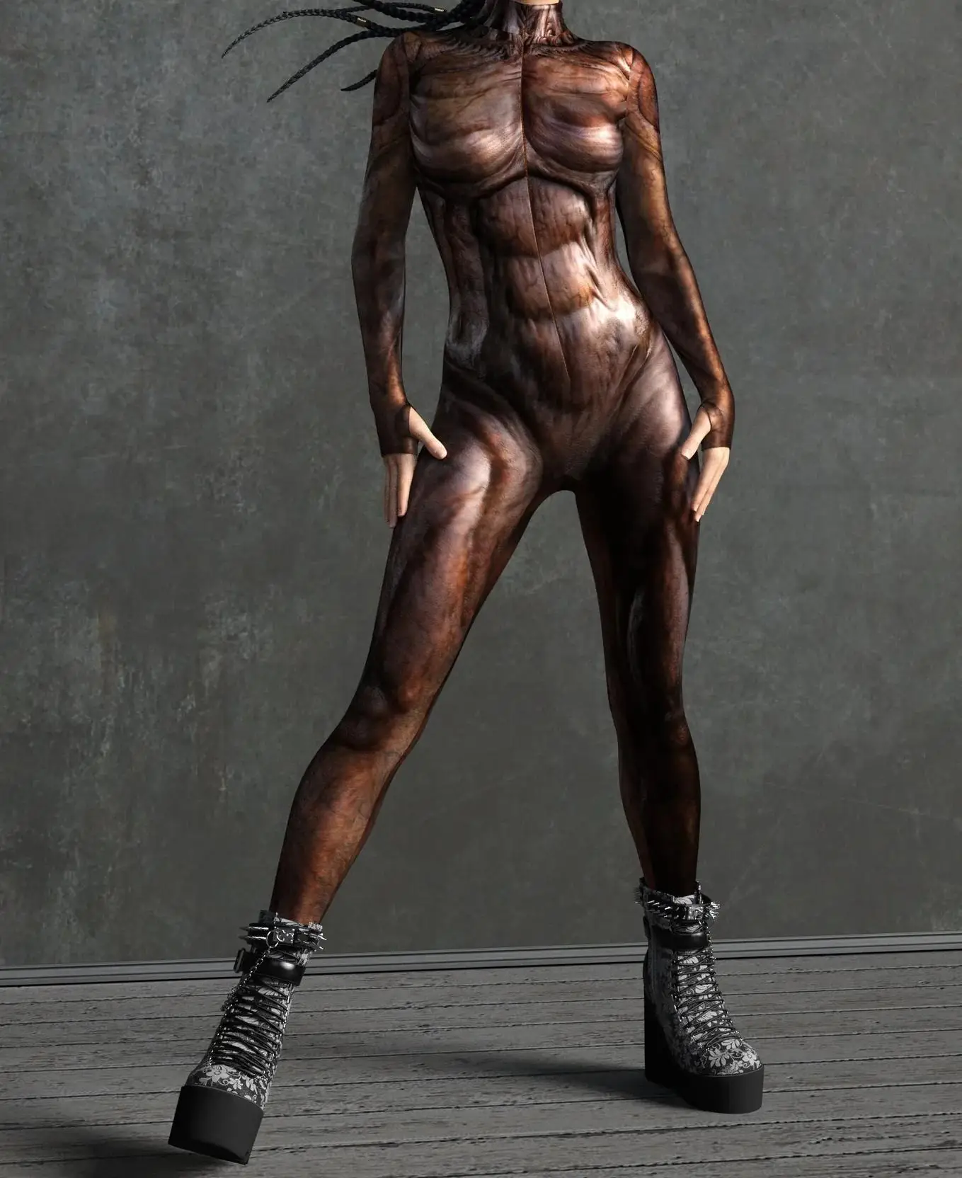 Horror-Monster Damen Cosplay Punk-Rüstungs-Jumpsuit Kostüm Elastischer Festtags-Party-Auftritts-Bodysuit Overall Zentai – Detail 12