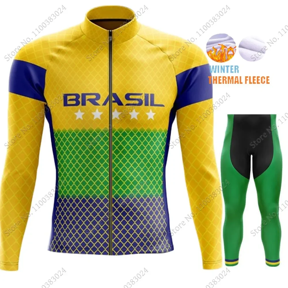 2023 Brasil National Team Cycling Jersey Set Long Sleeve Brazil Clothing Suit MTB Bike Road Pants Bib MTB Ropa Maillot Cyclisme