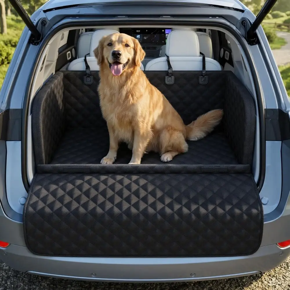Waterproof Pet Trunk Liner with Cushion, Non-Slip Back Seat Protector for SUVs and Sedans, Black