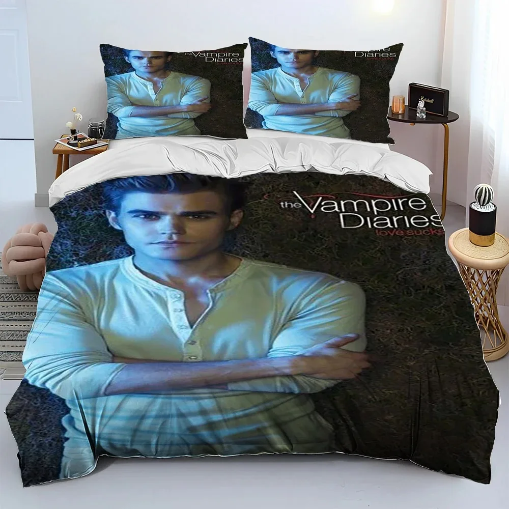 Das Bettwäsche-Set „The Vampire Diaries“ mit 3D-Druck, bestehend aus Bettbezug, Bettdecke und Kissenbezug, in den Größen King, Queen und für Kinder – ein ideales Geschenk. – Detail 4