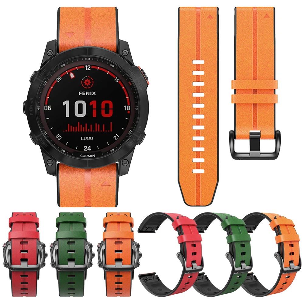 QuickFit 26mm 22mm Leather Silicone Watch Band For Garmin Fenix 7 7X 6 6X 5 5X Plus/Epix Gen 2/Descent G1/Tactix Strap Bracelet