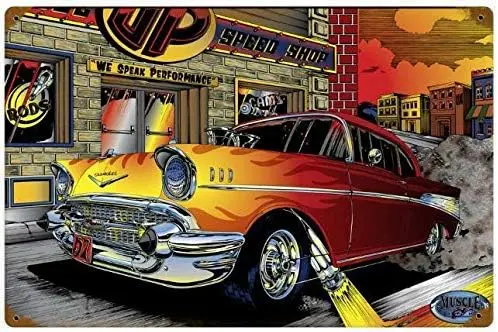 Tin Sign Vintage Chic Art Decoration Poster Hot Rod Drag Race Muscle Car for Store Bar Home Cafe Farm Garage or Club 12; X 8;