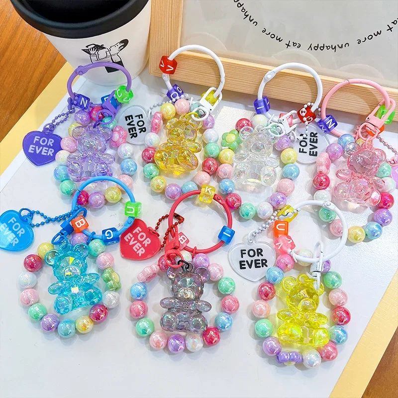 Creative acrylic beaded sitting bear key chain pendant exquisite bag accessories car key chain gift