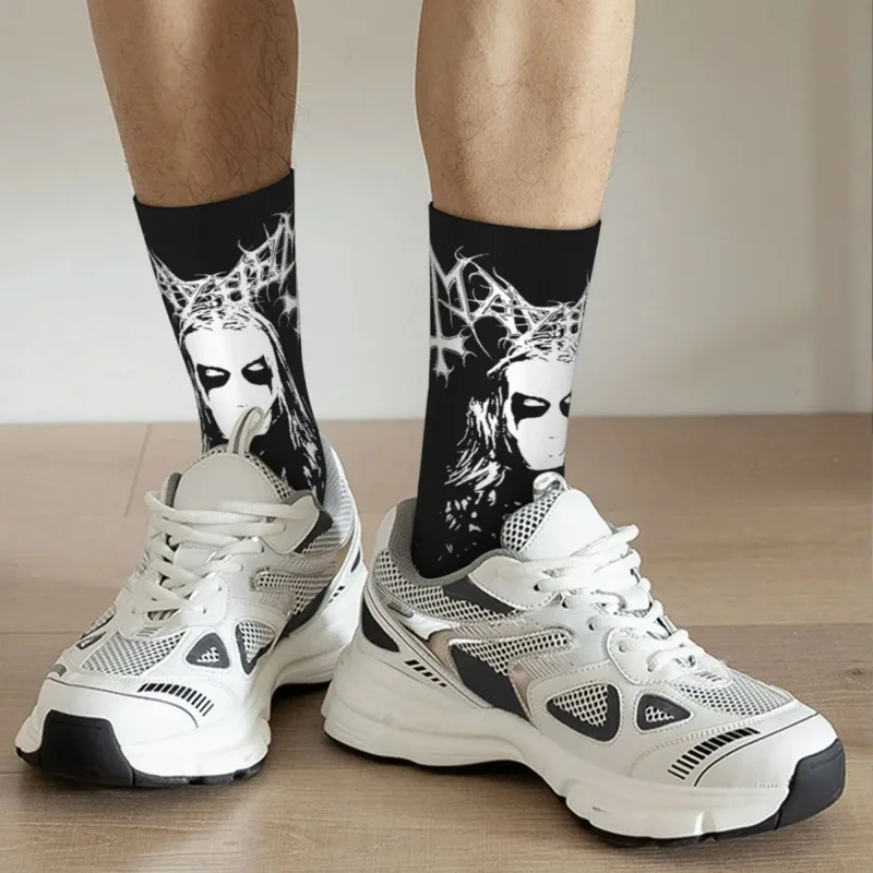 Autumn Winter Crazy Design Men's Women's Mayhem Death Metal Socks Music Band Non-slip Basketball Socks