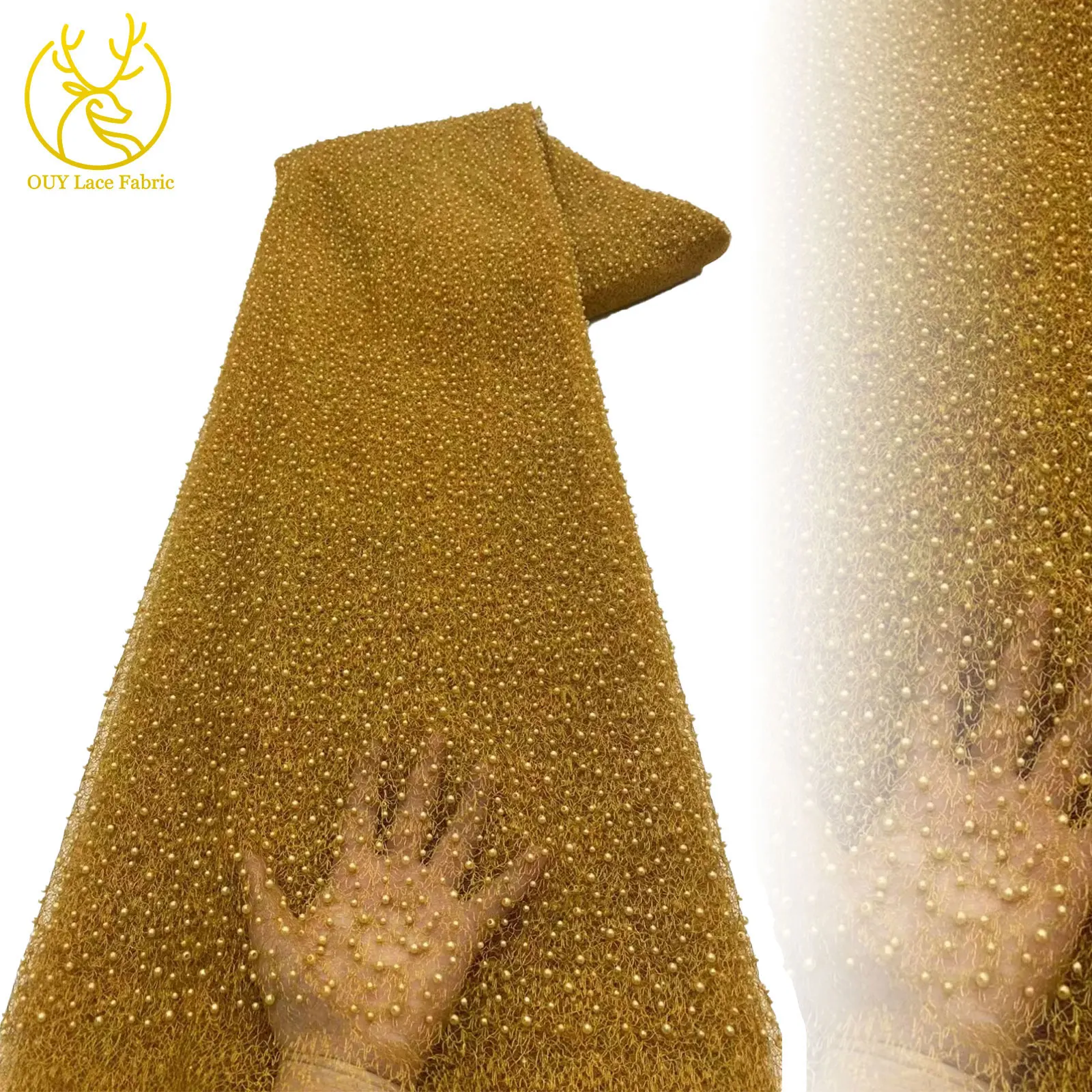 

1-ярдовая нежная свадебная одежда, африканская ручная вышивка, кружевная ткань с бисером, французская тюль, кружевная ткань для изготовления вечерних платьев