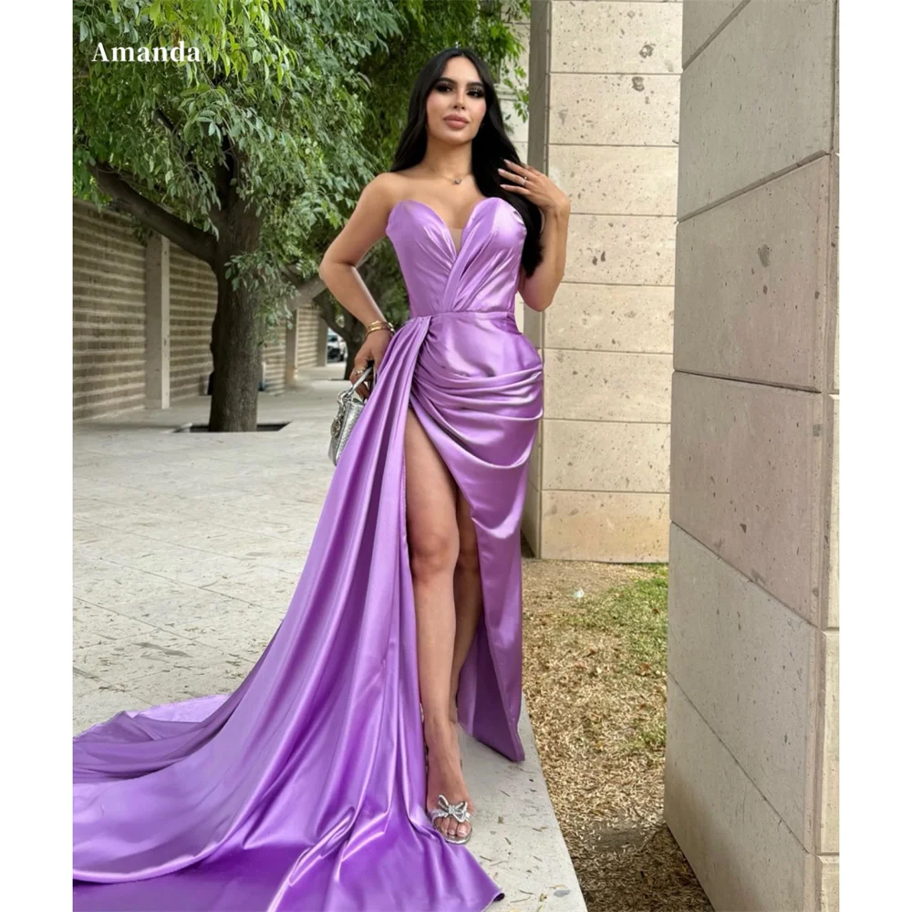 

Amanda Customized Satin Strapless Mermaid robes de soirée Side High Split Floor-Length Evening Dresses Clubbing Wedding Dress