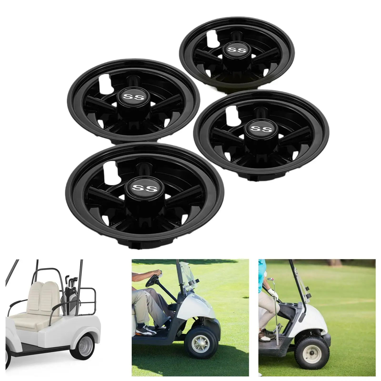 4Pcs Golf Cart Hub Caps 8 Inches Wheel Covers Black Easy to Remove Golf Cart Parts Protector Rim Compact Golf Buggy Wheel Trims