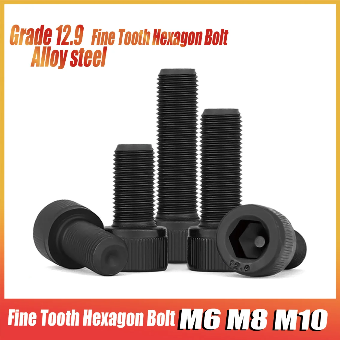 1-5PCS M6 M8 M10 Hex Allen Socket Cap Head Screw Black Grade 12.9 Alloy Steel Fine Tooth Metric Screws Furniture Bolts DIY Parts