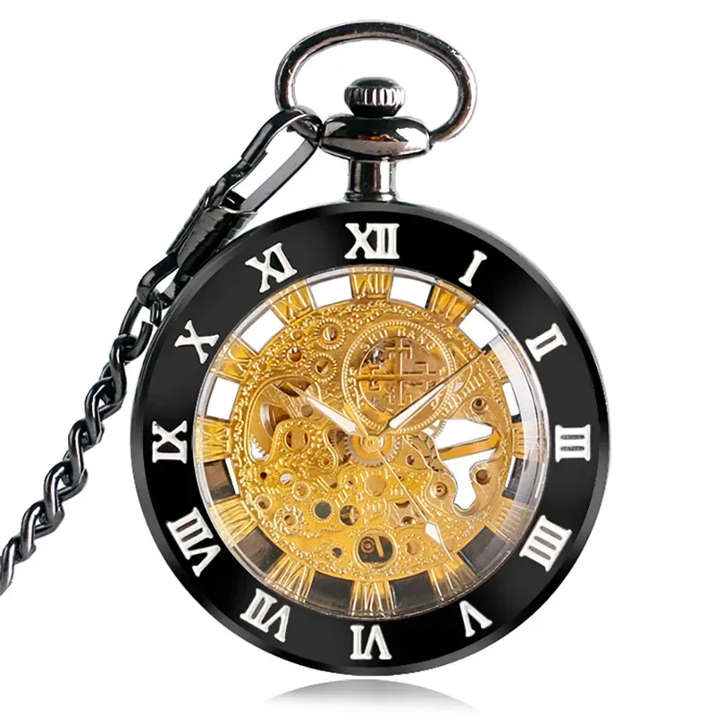 Antique Pocket Watch Alloy Open Face Case Unisex Handwinding Mechanical Watches Manually Skeleton Clock Pendant Chain Present