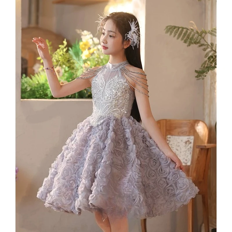 

Children's High End Birthday Hosts Dresses Flower Girl Banquet Princess Dresses Luxury Niche Piano Playing Short Dress