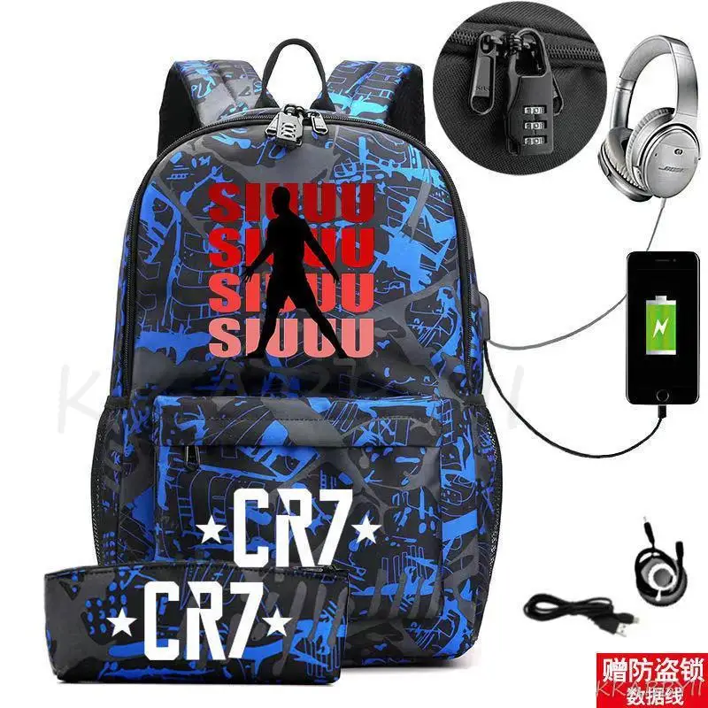 Mochila CR7 con carga USB para niños y niñas, morral escolar para ordenador portátil con cerradura antirrobo, Mochila de viaje para Mujer