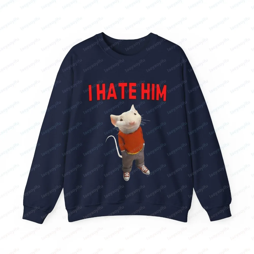 Viral Stuart Little Meme I Hate Him - Funny Text and Photo Ironic Hater Prank Gag Gift Unisex Heavy Blend Crewneck Sweatshirt