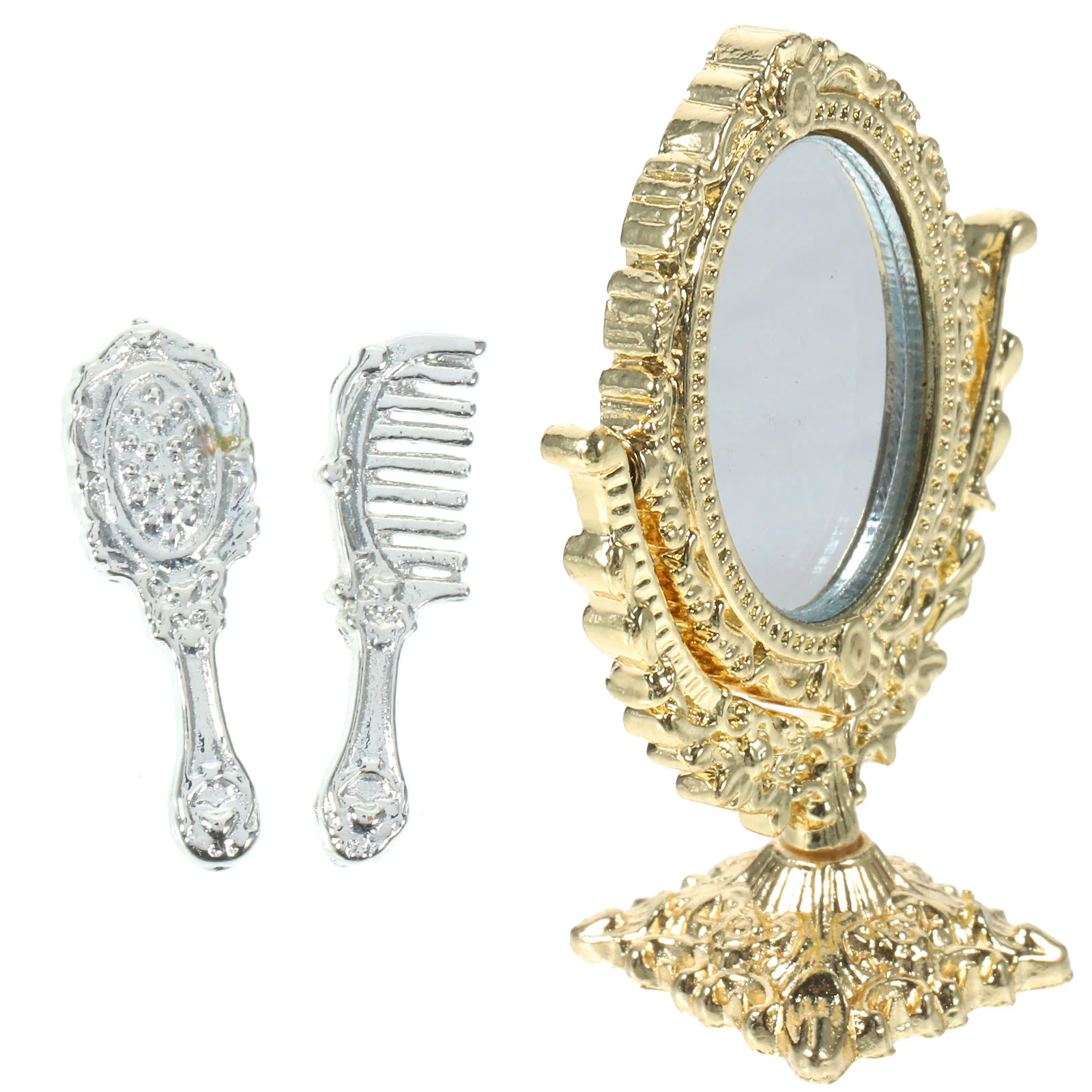 1 Set of House Mirror Miniature Mirror Ornamental Vintage Style Makeup Mirror With Comb house furniture