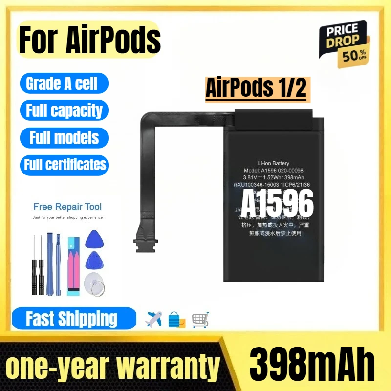 

A1596 for AirPods 1/2 Earphone Charging Compartment Battery High Quality High Capacity Replacement Bateria Charging Box Battery