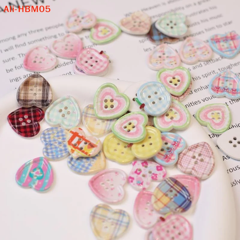 (HB05)10/20Pcs Mixed Color Heart Shaped 4-hole Button For Sewing Clothes Accessories Crafts Scrapbooking DIY Apparel Supplies