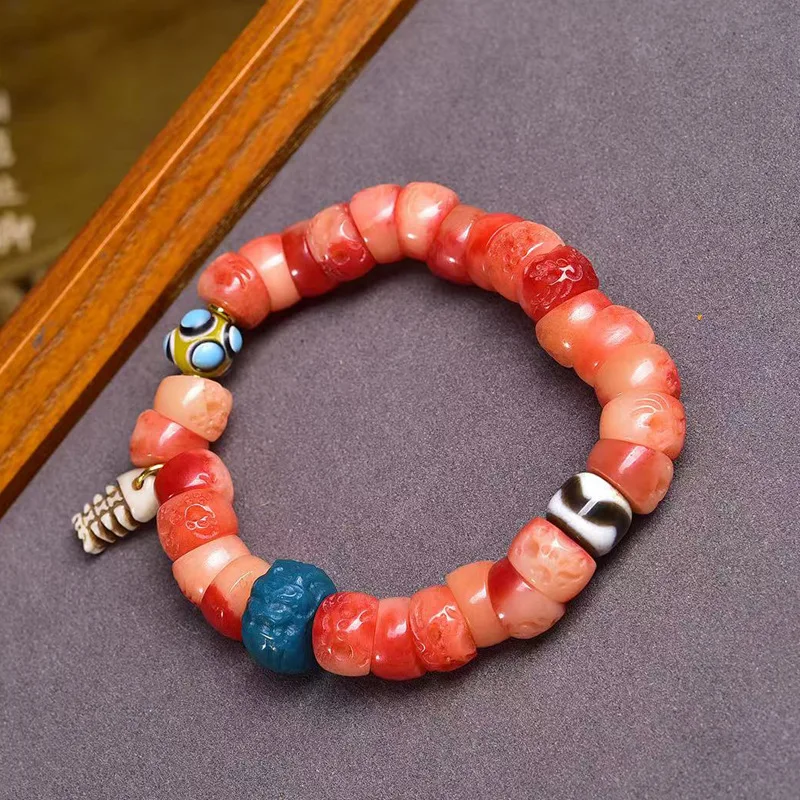 Natural Half-Blood Bone Large Intestine Bracelet Single Loop Buddhist 108 Beads Necklace