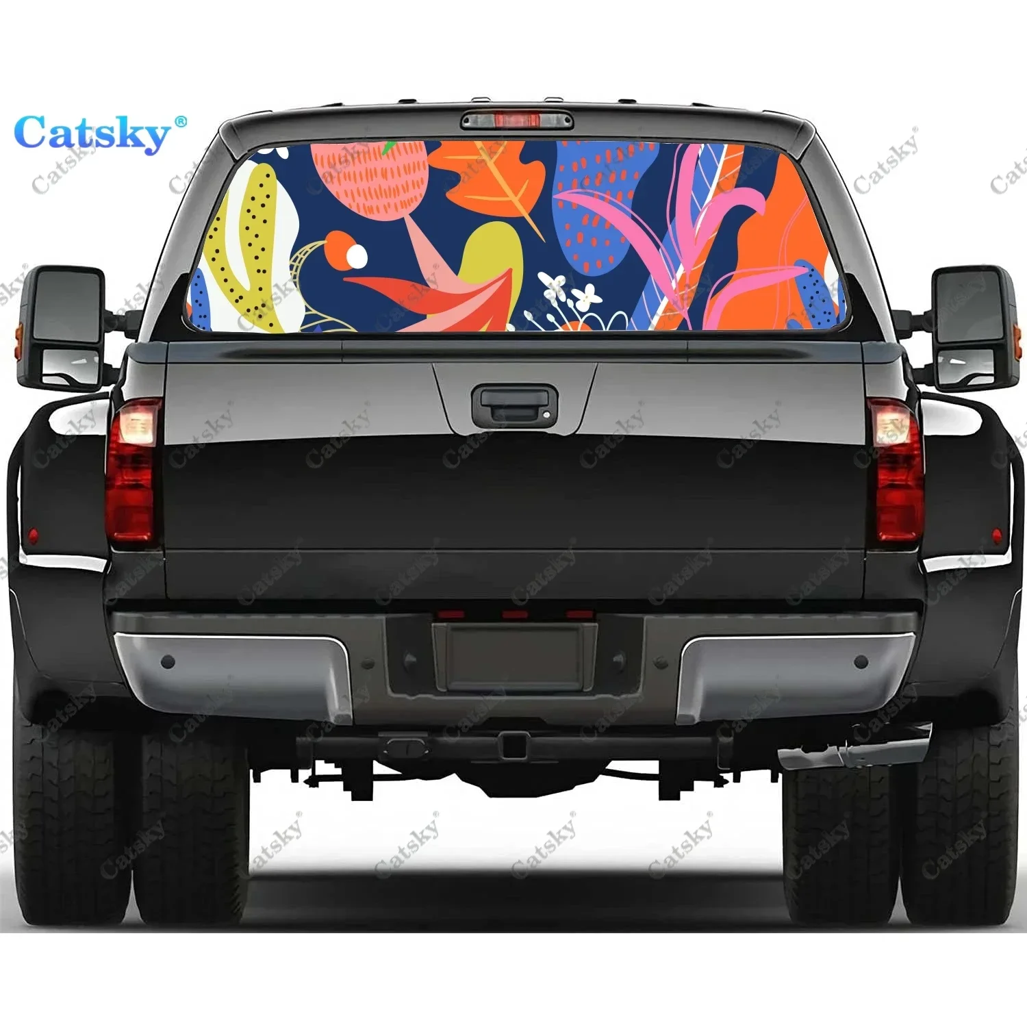 

Hand Drawn Abstract Leaves Rear Window Decal Fit Pickup,Truck,Car Universal See Through Perforated Back Window Vinyl Sticker