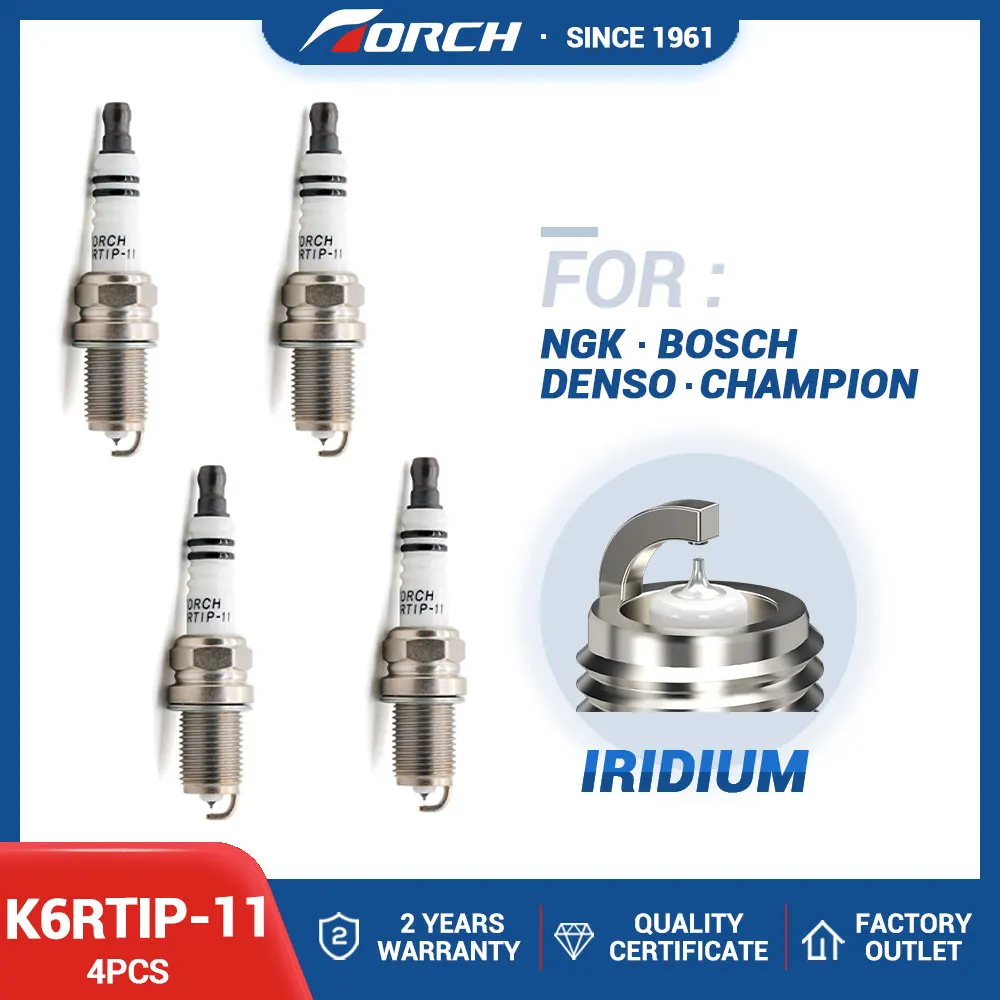 4PCS Iridium Spark Plug TORCH K6RTIP-11 Replace for 2743/PFR6J11 Autolite XP3923 BRISK DR15YC1 SUZUK 09482-00550 GM 30520467