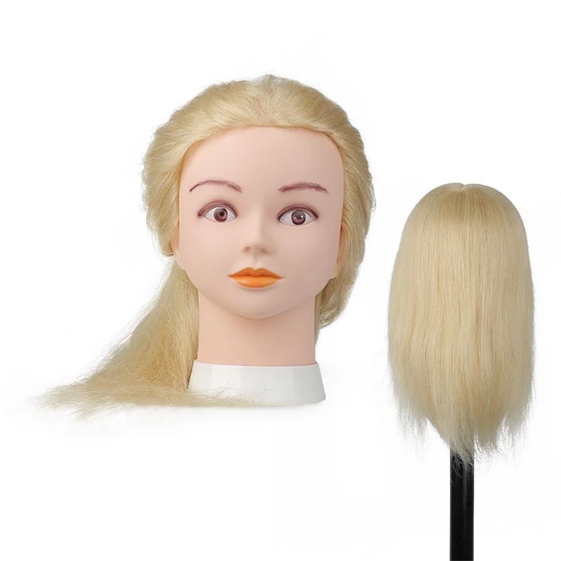 Modelo de cabeza de cabello real a todo color de 9 grados para aprendices de peluquería, práctica de corte, modelo de cabeza de muñeca para Estilismo