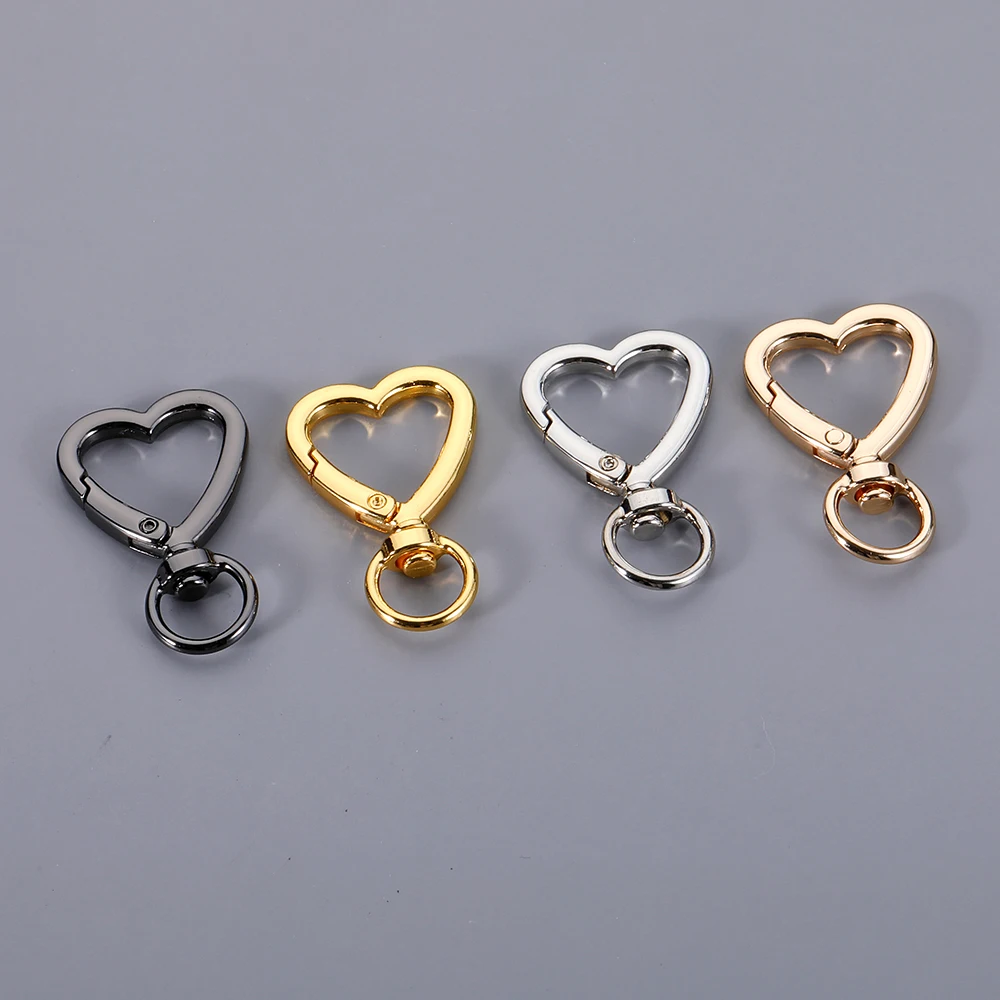 10pcs Plated Heart Shape Metal Spring Clasp Hooks Carabiner Key Ring Connectors for DIY Keychain Jewelry Making Accessories