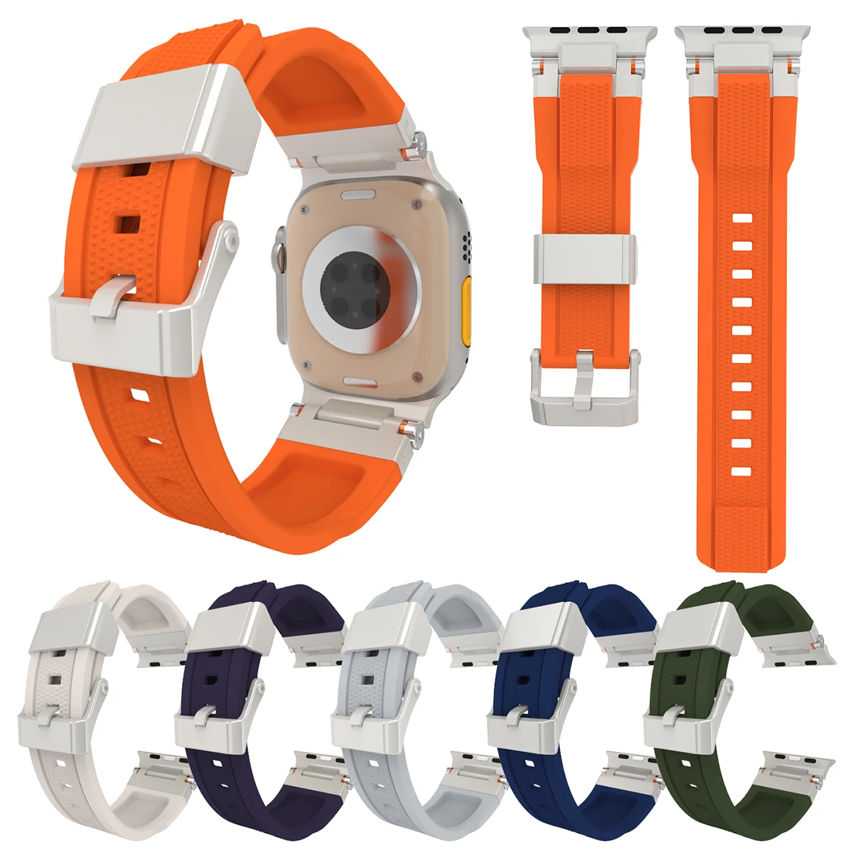 Sports Silicone Band for Apple Watch Ultra 2 3 49mm 46mm 45 44mm Luxury Metal Bracelet for iWatch Series 11 10 9 8 754 Se2 Strap