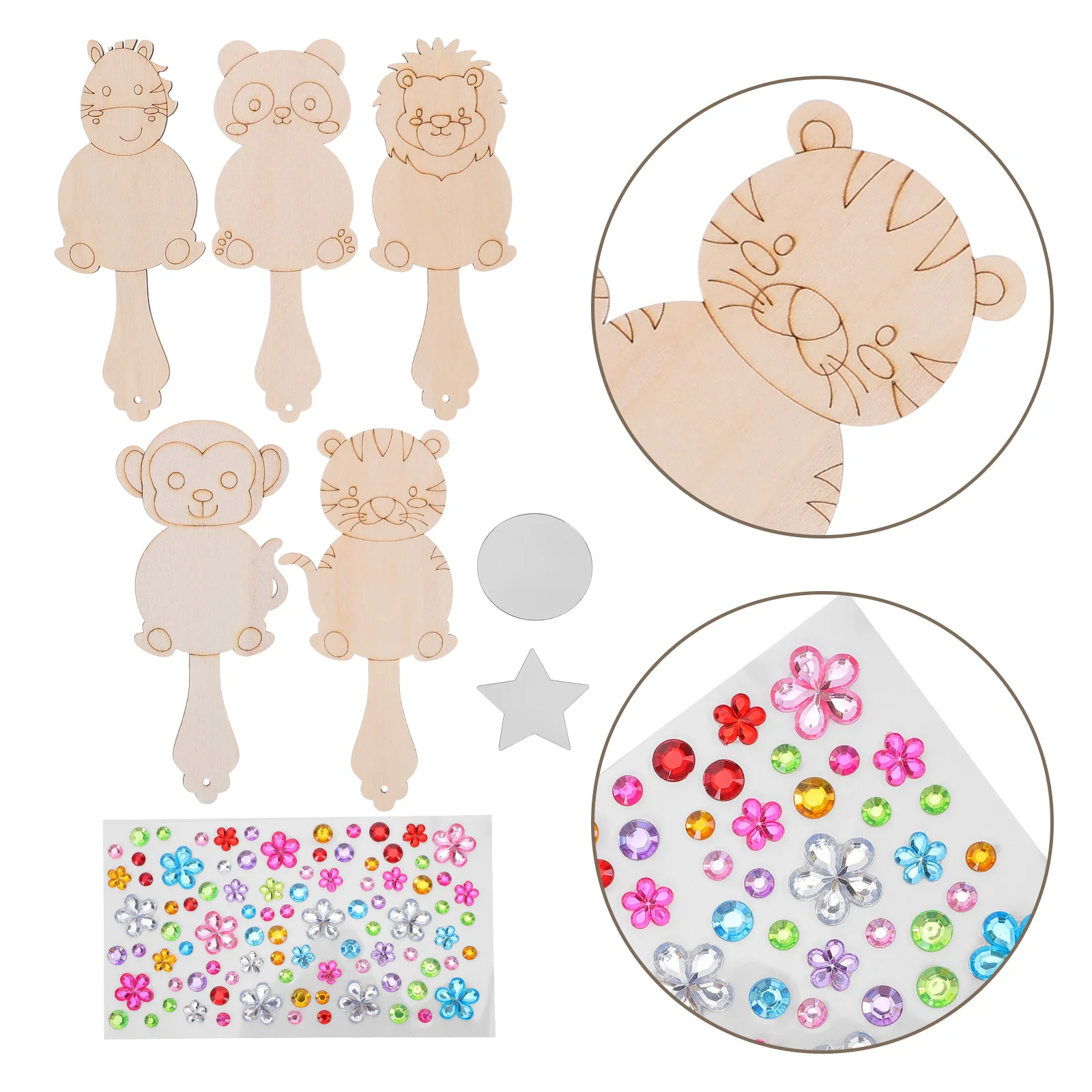 ชุดงานฝีมือกระจกไม้รูปสัตว์ 10 ชิ้น ชุดกระจกพกพาสำหรับเด็ก ระบายสีได้ งาน DIY สำหรับกิจกรรมวันอีสเตอร์ ศิลปะในห้องเรียน