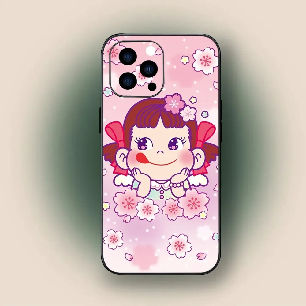 Fujiya Peko Chan Phone Case For iPhone Mini 11 12 13 14 15 Plus Max Pro XR XS Black Shell