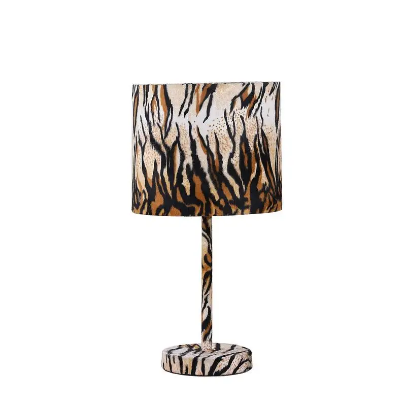 

19.25 Inch Faux Suede Tiger Print Metal Table Lamp - Stylish Decorative Lighting for Home or Office, Modern Design for Living