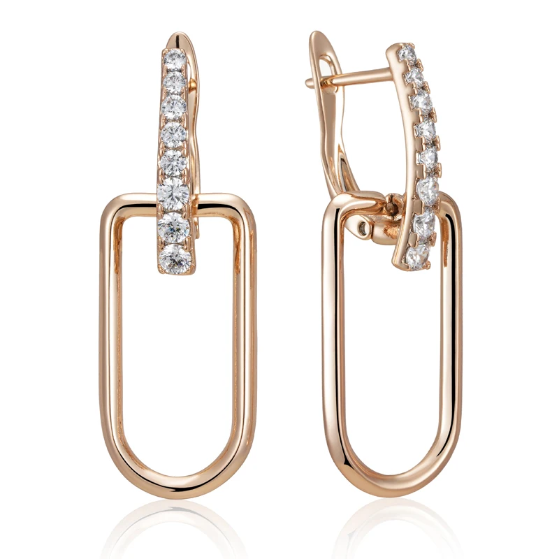 Kinel Fashion 585 Rose Gold Color Glossy Hollow Square Drop Earring for Women Unusual Shiny Natural Zircon Daily Fine Jewelry