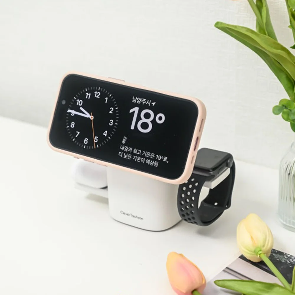 ساعة ذكية Qi2 Magsafe 3in1 بلمسة واحدة تبريد لاسلكية متعددة شاحن Galaxy Watch Apple Watch