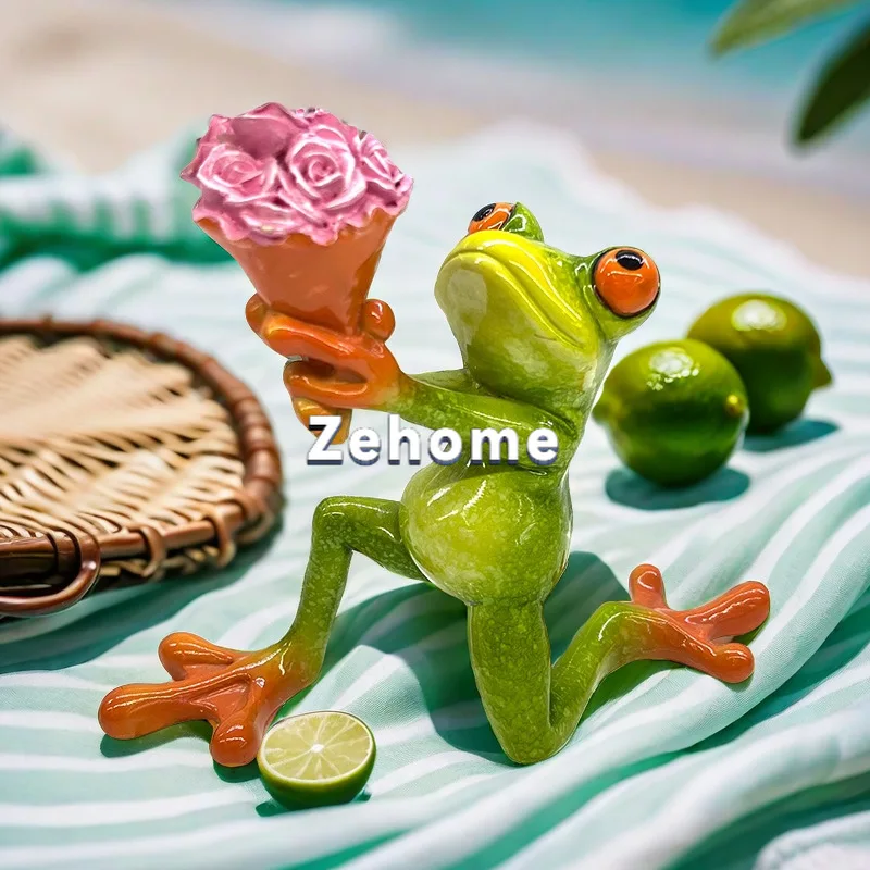 Creative and cute Nordic garden home decoration marriage proposal sending flowers frog resin handicraft ornament