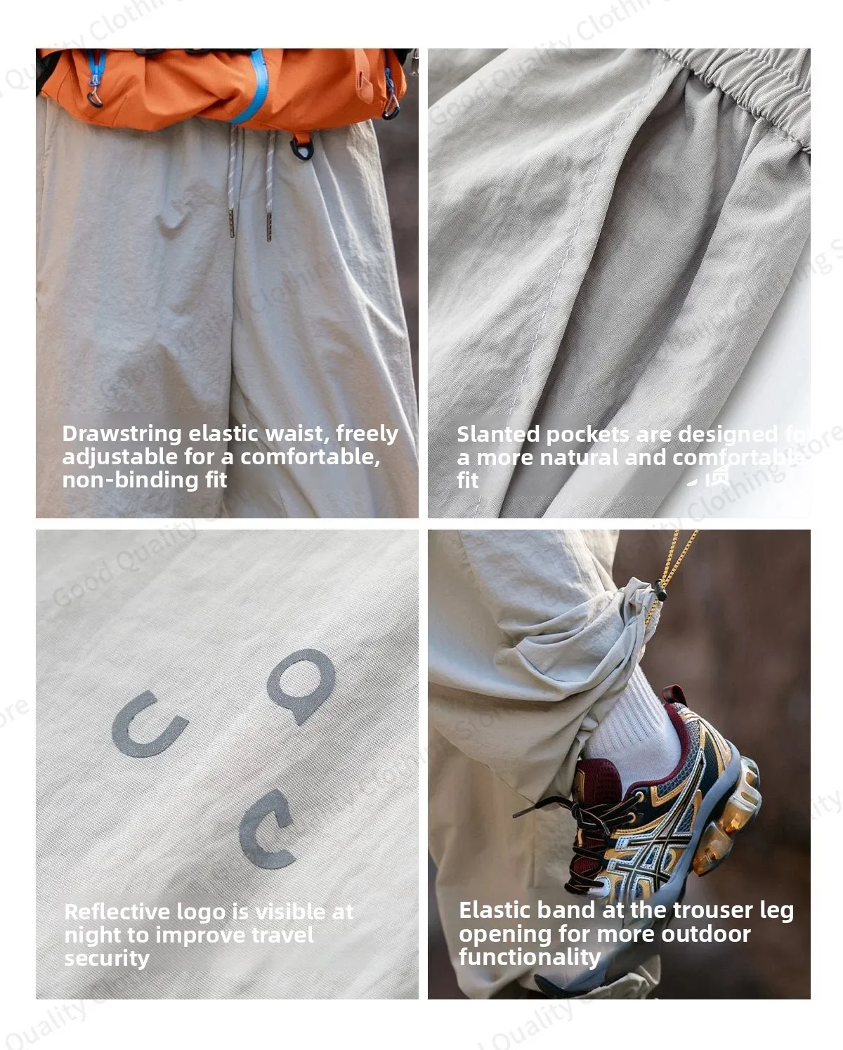 Arbeitsfreudige, wasserabweisende Outdoor-Overalls für Herren, Herbst, lange Hosen mit Schlitz und Falten, Kontrastfarben, Reißverschluss, Sport- und Freizeithose – Detail 4