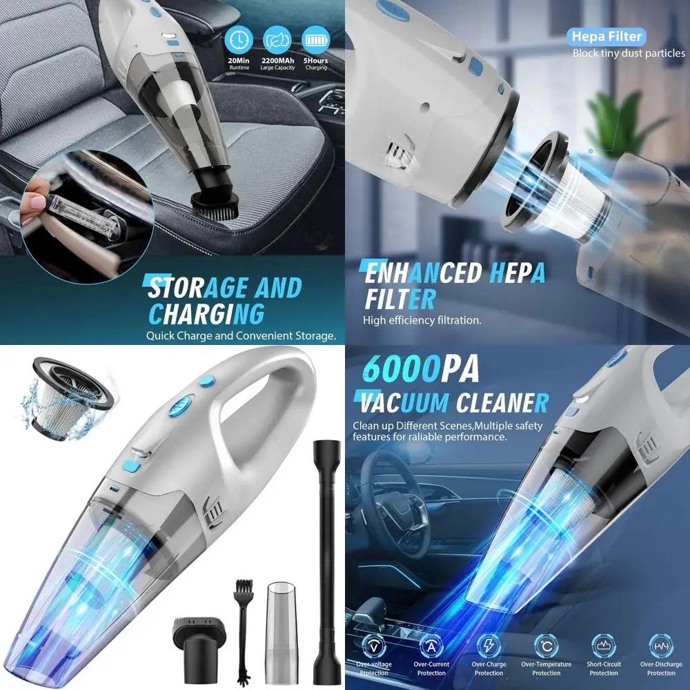 Portable Rechargeable Handheld Vacuum with LED Light and Accessories for Pet Hair, Home, Car, and Office Cleanup