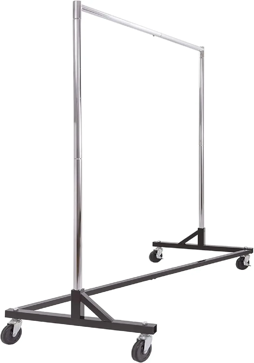 Garment Racks (Commercial, Black) | Industrial rack with bolted square tubing base, professional-grade black finish adds