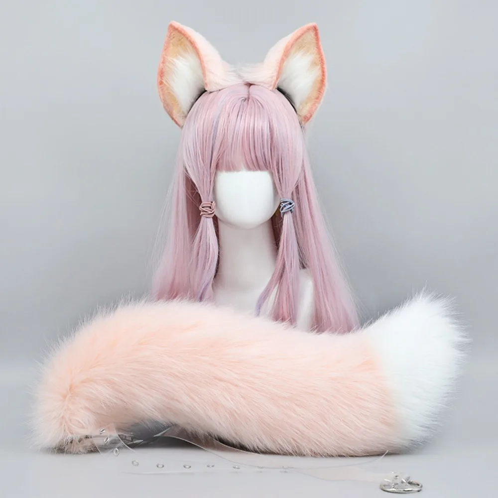Pink Animal Simulation Fox Tail Suit Cosplay Beast Ear Belle Fox Ear Headband Props Game Party Role Play Accessories
