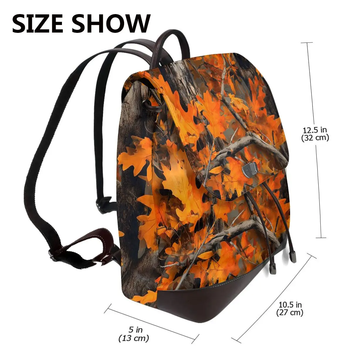 Orange Oak Leaves Autumn Camouflage Artwork Bookbag School Student Bags Hiking Travel Daypack for Women Fashion Derma Backpack