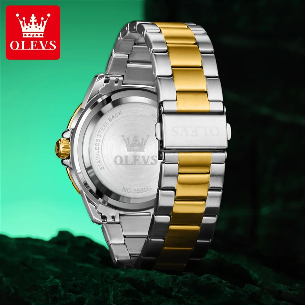 OLEVS Fashion Mens Watches Top Brand Luxury Stainless Steel Waterproof Luminous Calendar Quartz Watch for Men Relogio Masculino