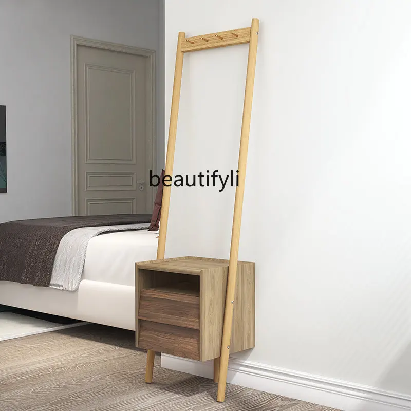 yj Simple Modern Storage Cabinet Nordic Style Bedside Cabinet Multi-Functional Solid Wood Storage Coat Rack