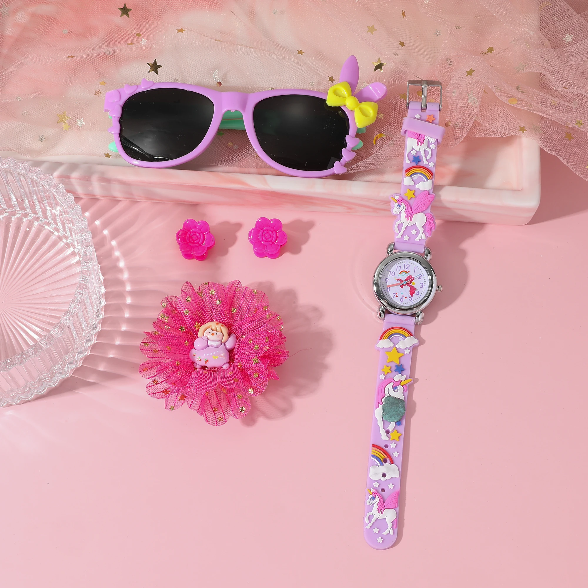 Nowe zegarki dla uczniów z kreskówek z dinozaurami świecące kwarcowe zegarki biżuteria mały prezent czteroczęściowy zestaw