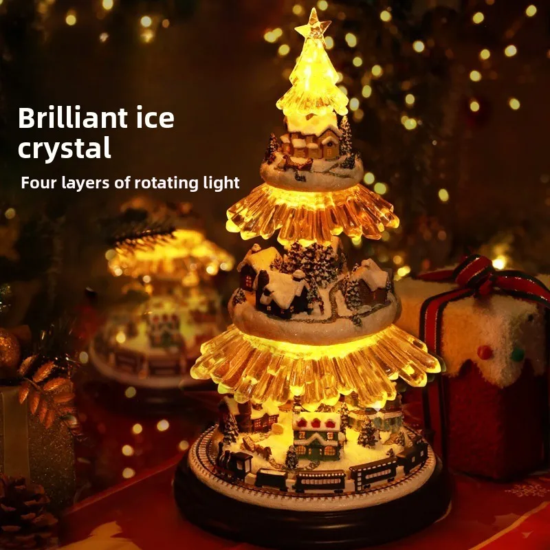 Four-layer Rotating Train Christmas Tree Wooden Music Box Female Birthday Gift