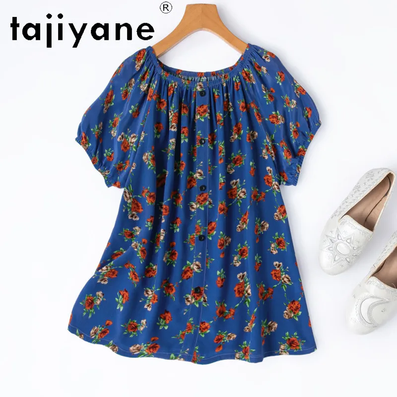 

TAJIYANE 100% mulberry silk Blouse Vacation Straight Neckline Shirts Women Printed Summer Tops for Woman Clothes 2026 рубашка