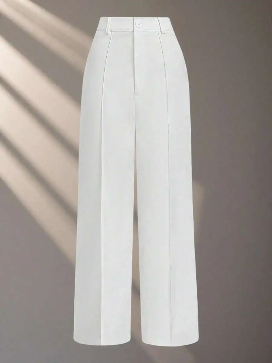 

Women's Solid White High-Waisted Wide Leg Loose Casual Pants