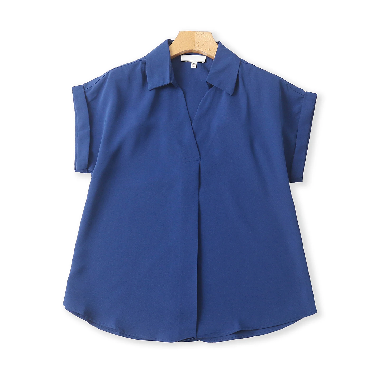 Summer Women's Short Sleeve Shirt Loose Slimming Casual Style Polyester Fiber Skin-friendly Drapey Design Turn-down Collar Top