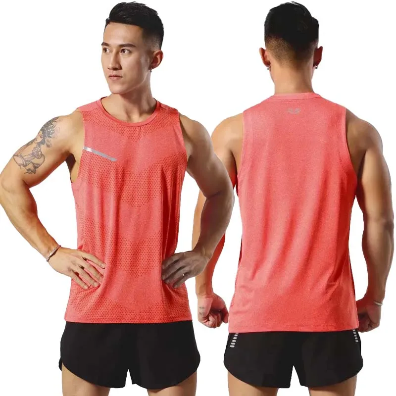 Men's Breathable Mesh Running Tank Top Quick Dry Sleeveless Sports Vest Reflective Stripe Lightweight Gym Workout Athletic Singl