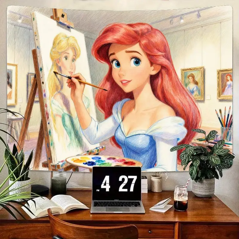 

1 шт., принцесса Диснея, Ариэль, картина художника, гобелен Золушки, кавайный полиэстер, настенное искусство, декор для гостиной, спальни, подарок